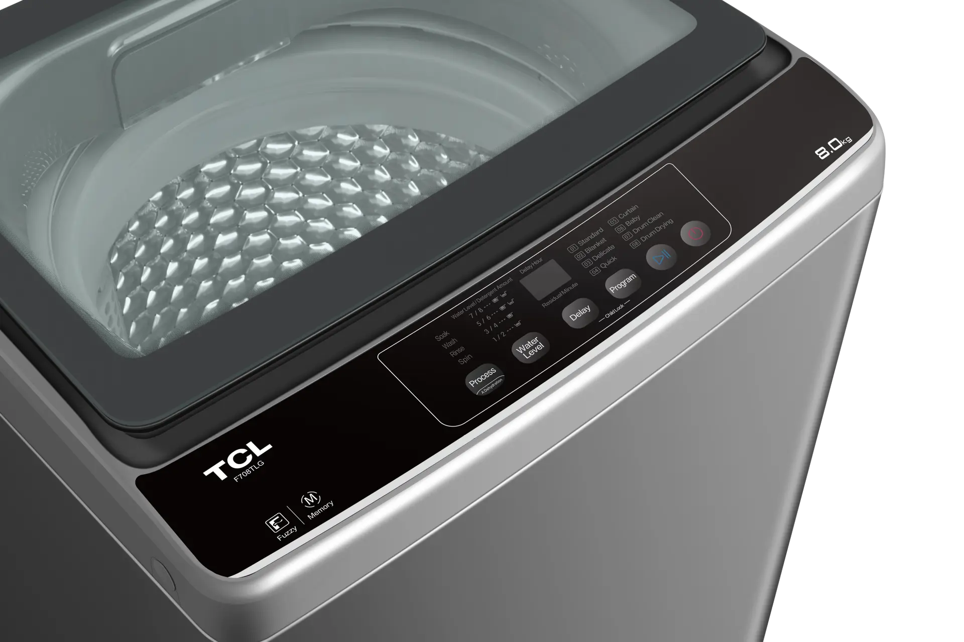 TCL 8KG Top Load Washing Machine – F708TLG | Full Glass Lid | Fuzzy Control | Magic Filter | Honeycomb Drum