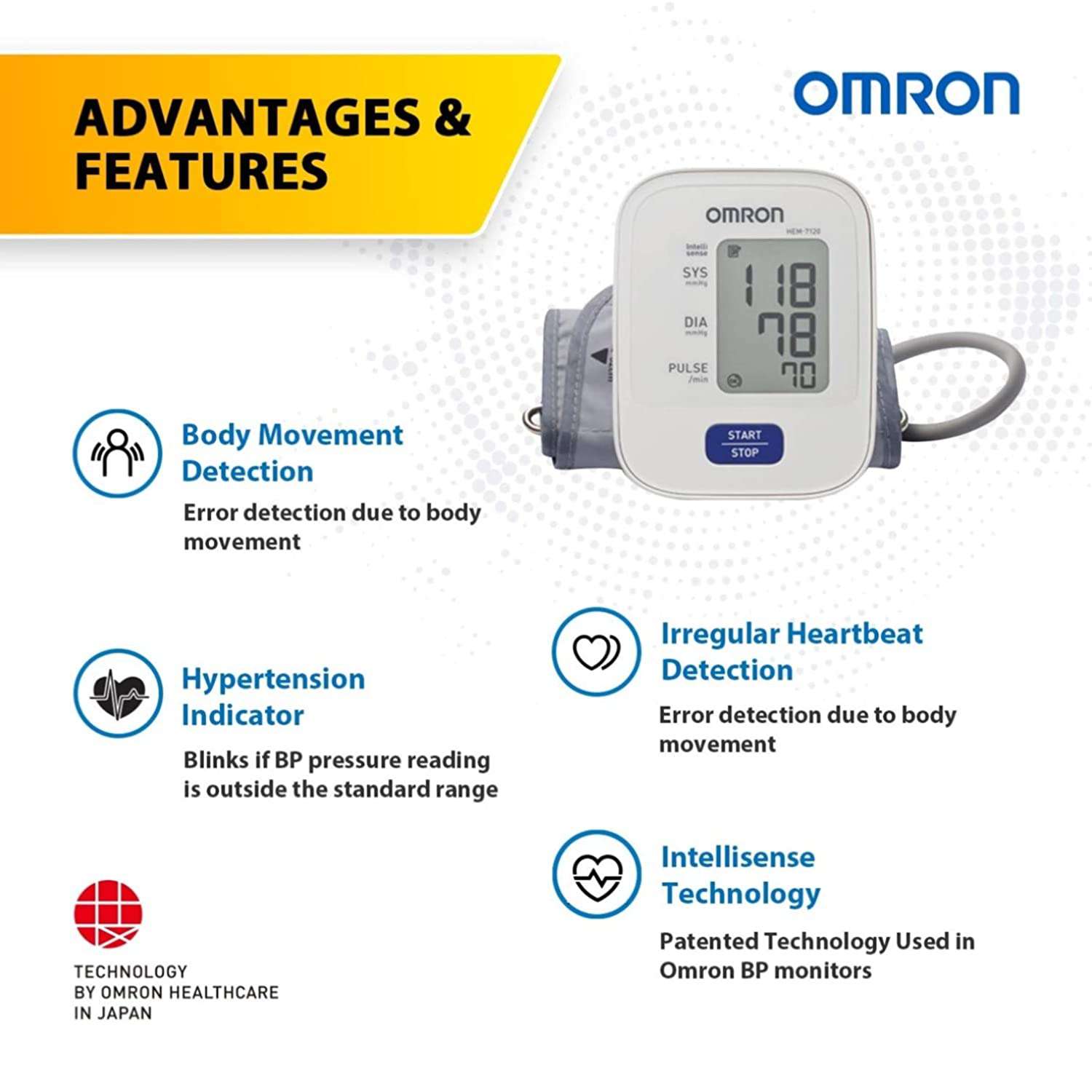 Omron HEM-7120 Automatic Digital Blood Pressure Monitor – Intellisense Technology, Accurate BP Measurement