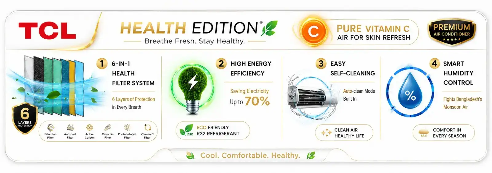 TCL 1.5 Ton GentleCool Health+ Inverter AC – TAC-18CSD/TPH21 | R32