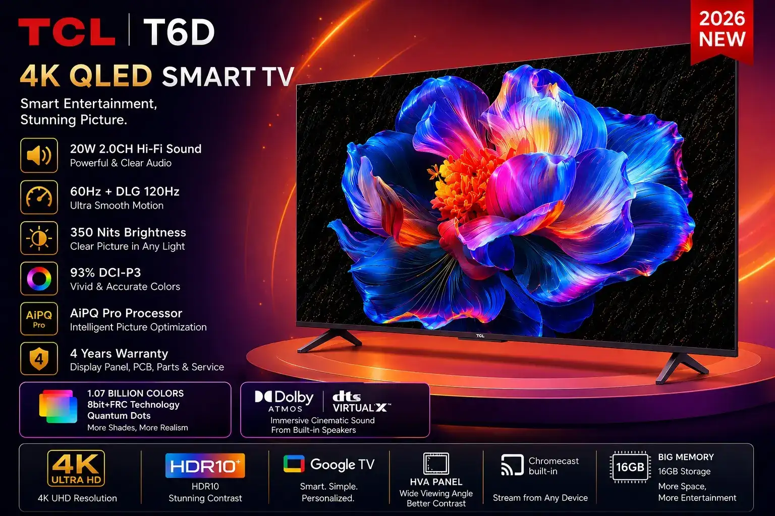 TCL 55T6D 55" 4K QLED Google TV